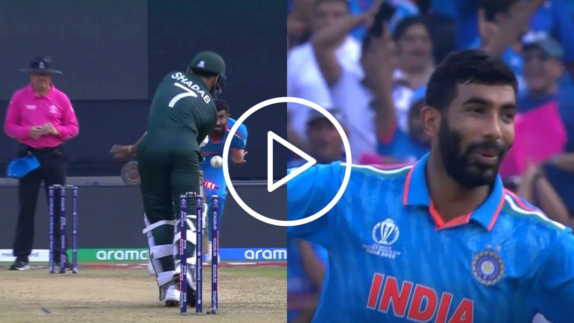 [Watch] Shadab Khan Left 'Shocked' As Jasprit Bumrah Castles Him With A Beauty